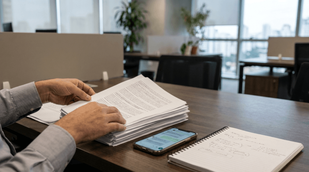Organização de documentos e mensagens como provas de assédio moral no trabalho