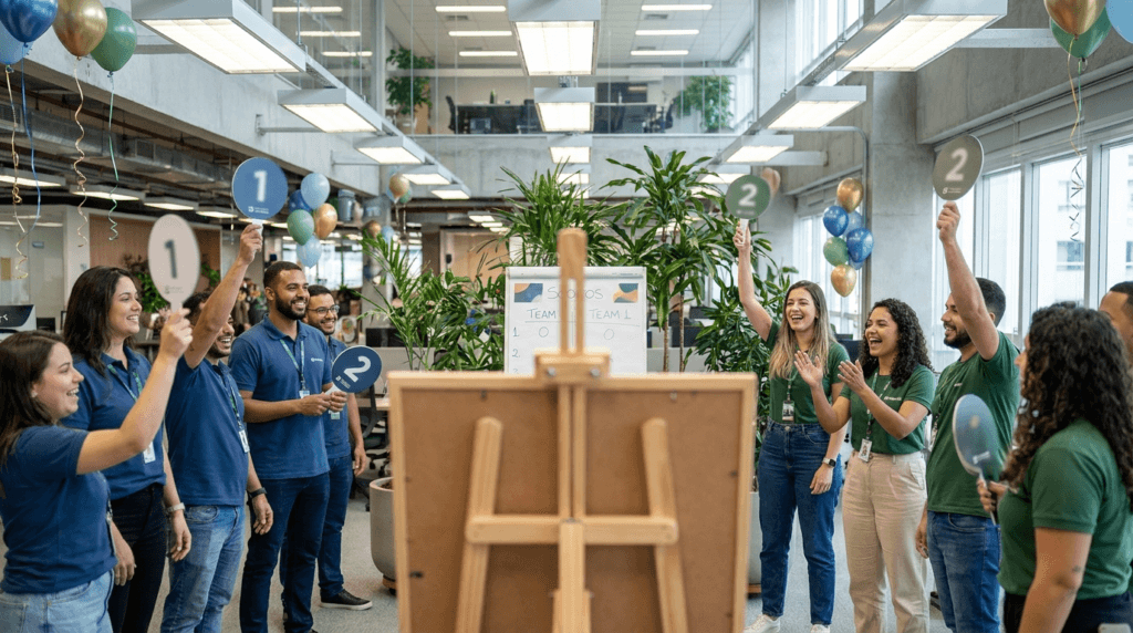 Equipes disputando gincana da SIPAT em evento interno da empresa